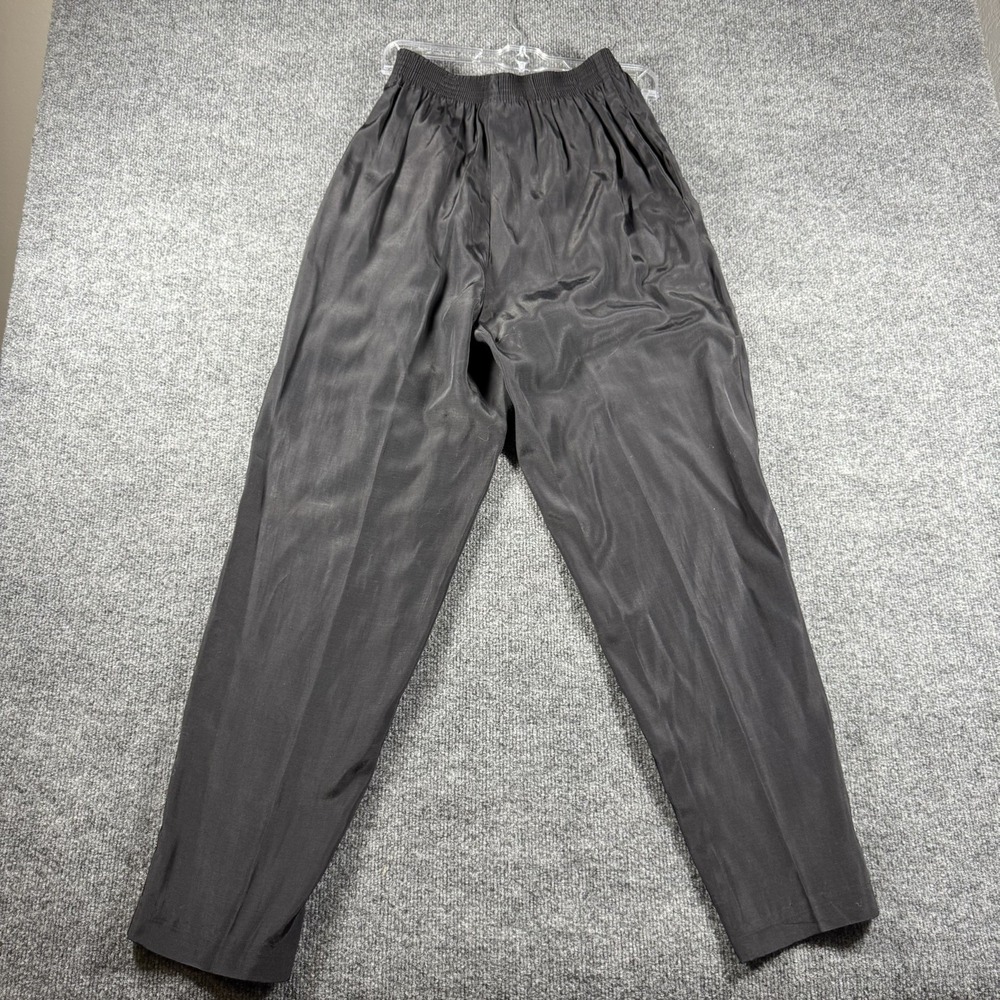 VTG 80s Block Island Petites Marina Pappas Black Satin Silk Pants High Rise 9/10